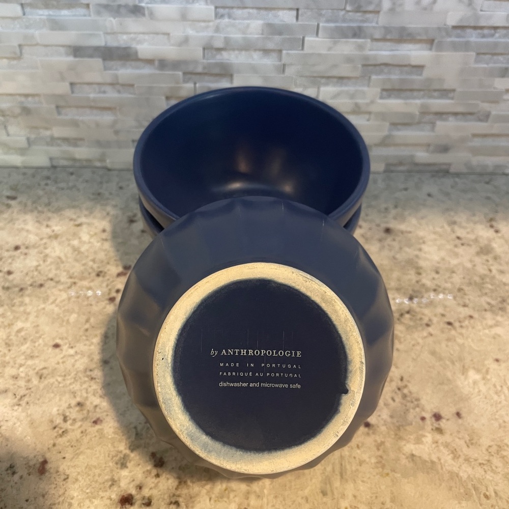 Anthropologie Navy Ceramic Cereal Bowls - set of 3
